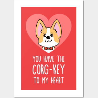 "Corg-key To My Heart" Valentines Corgi Pun Posters and Art